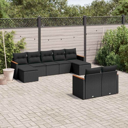  9-dijelni set vrtnih sofa s jastucima crni od poliratana Slike