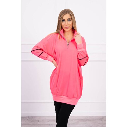 Kesi Sweatshirt with zipper and pockets in pink neon color Slike