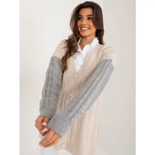 Fashion Hunters Beige and grey cardigan with cables