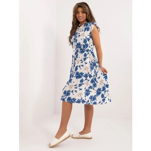 Fashion Hunters White and cobalt blue dress with ties at the neckline