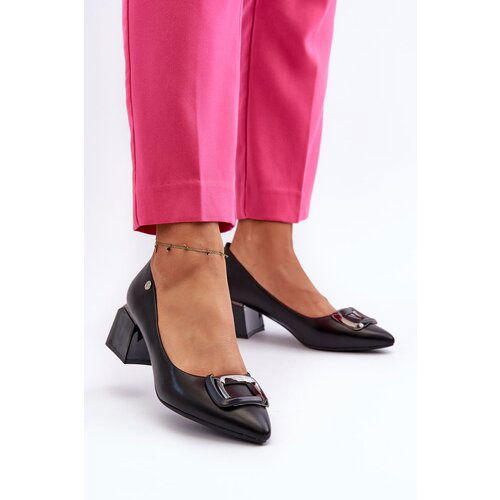 Kesi Block heels with embellishments, Eco leather, Black Sarala Cene