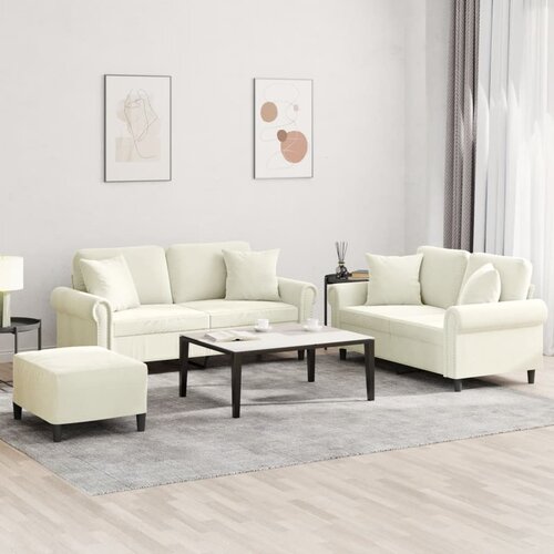  3-dijelni set sofa s jastucima krem bar&amp;scaron;unasti Slike