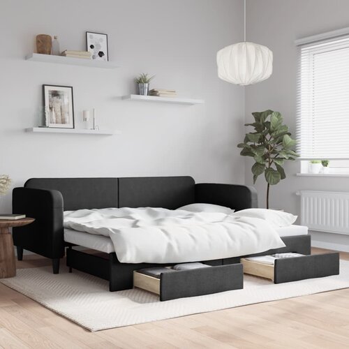 VidaXL Izvlečna dnevna postelja s predali črna 90x200 cm blago Slike