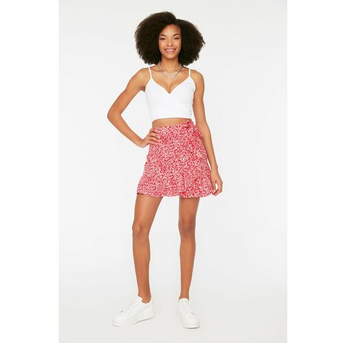 Trendyol Red Ruffle Knitted Skirt Slike