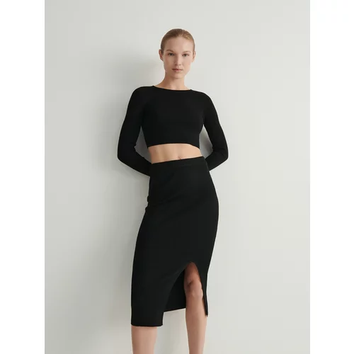 Reserved - Midi suknja s mješavinom metaliziranog prediva - crno