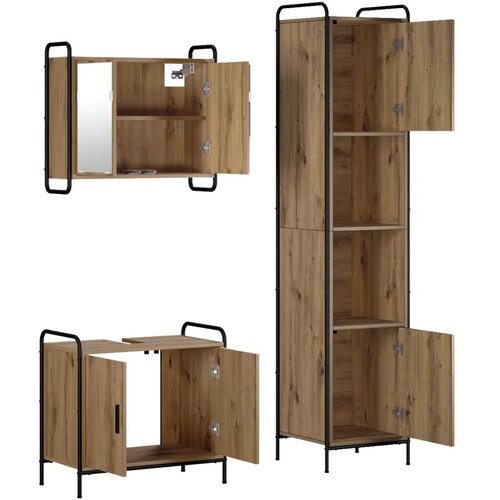  Set ormarića za kupaonicu 3 kom. Hrast artisan 40 x 36 x 181 cm - Hrast artisan Kupaonski ormarić (2 vrata) + viseći ormarić + k Slike