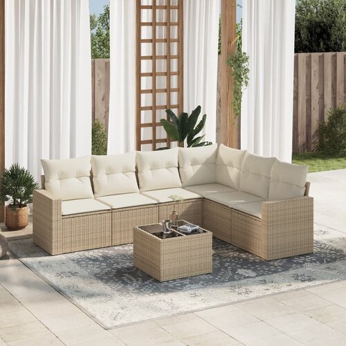 vidaXL 7-dijelni set vrtnih sofa od poliratana s jastucima bež Cijene