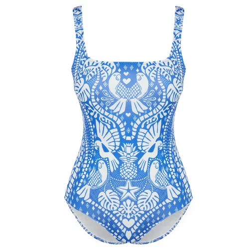 Trendyol Tropical Patterned Square Neck Swimsuit