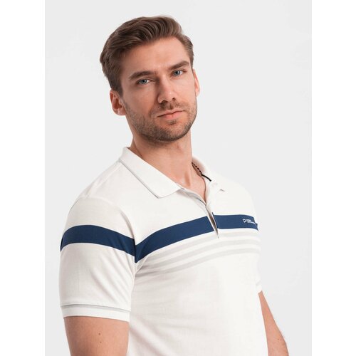 Ombre Men's polo shirt with tricolor stripes - white Slike