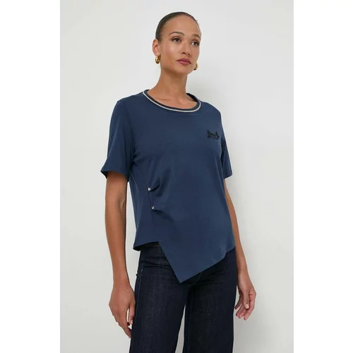 Liu Jo Bombažna kratka majica ženski, mornarsko modra barva