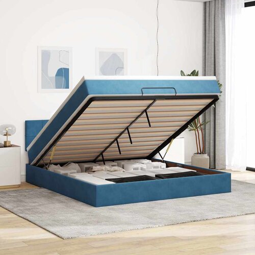 vidaXL Otomanska postelja z vzmetnico & LED temno modra 160x200cm Cene