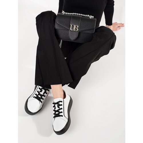GOODIN Leather white and black sneakers with a thick sole Cene