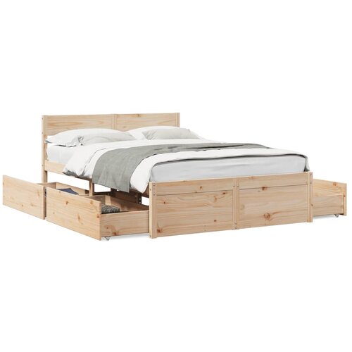 VidaXL Posteljni okvir s predali 140x190 cm trdna borovina Slike