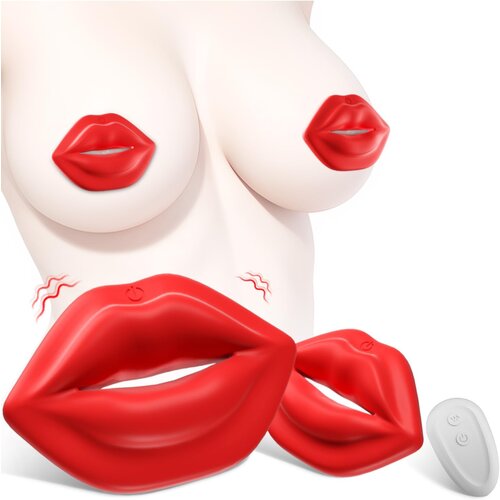 SuperLove Lips Kiss Vibrating Nipple Clamps with Remote Red Slike