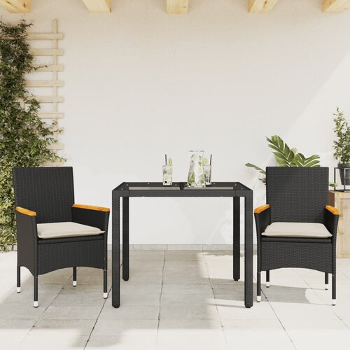  3-dijelni vrtni blagovaonski set s jastucima poliratan i staklo Crna 90 x 90 x 75 cm Cene