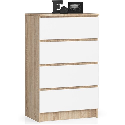 AKORD Komoda, 4 Predali, Hrast Sonoma/Bela, (5000332094) Cene