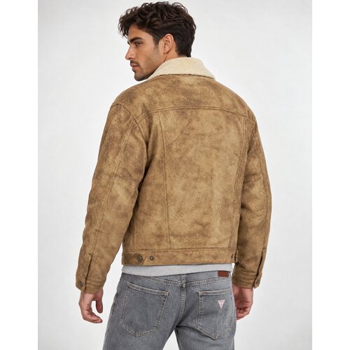 Guess FAUX SHEARLING TRUCKER JACK Smeđa Slike