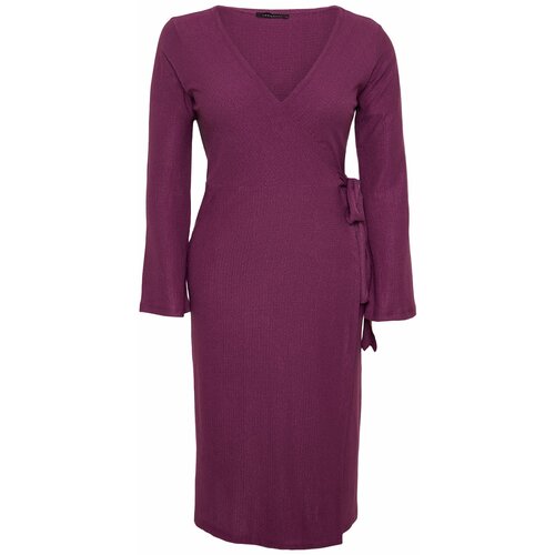 Trendyol Curve Dark Purple Double Breasted Midi Knitted Dress Slike