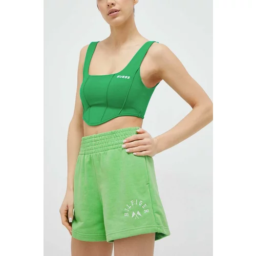Tommy Hilfiger Kratke hlače za žene, boja: zelena, s aplikacijom, visoki struk