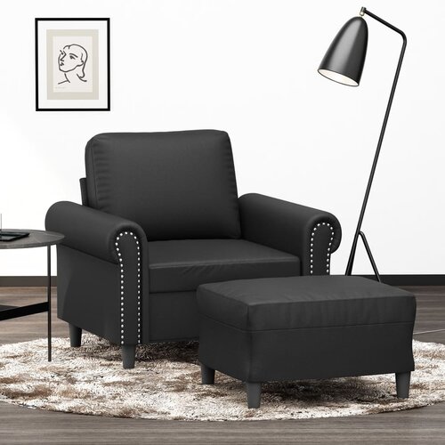  The Living Store Fotelj s stolčkom za noge črn 60 cm umetno usnje - Kavč S Stolčkom Za Noge, (21446350) Cene