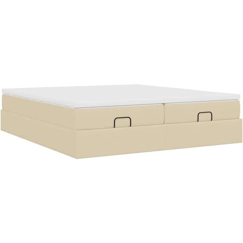 VidaXL Otomanski okvir kreveta s madracima krem 160x200cm od tkanine Slike