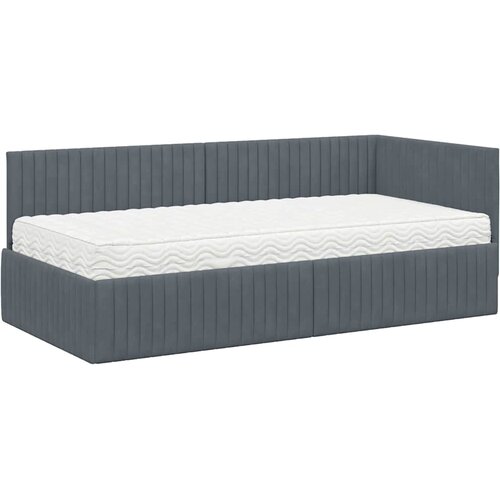  Kutni krevetni okvir s madracem 2 kom. Tamnosiva 90 x 190 cm Slike