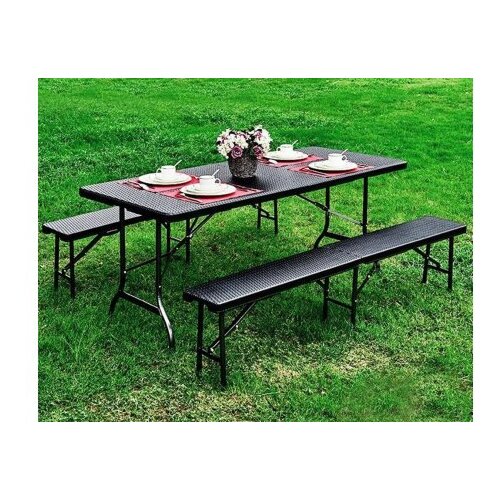  Sklopivi set Sto 180cm sa 2 klupe ratan brown Slike