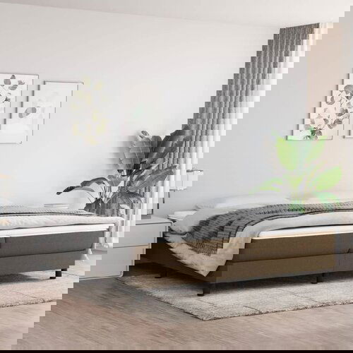 VidaXL Okvir za krevet s oprugama tamnosmeđi 200x200 cm od tkanine Slike