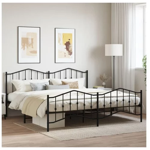 vidaXL Kovinski posteljni okvir z vzglavjem in vznožjem črn 193x203 cm