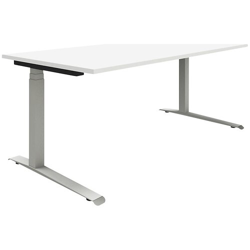 eurokraft pro P12 - pisalna miza, bela / aluminijasto srebrna, podnožje v obliki črke c, električna nastavitev višine, šxg 1600 x 800 mm Cene