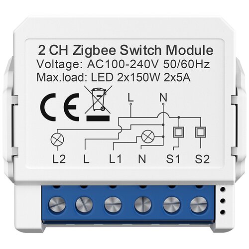 INF ZigBee Smart Switch Module - 2 Gang, White, Mini Size, (5000140314) Slike