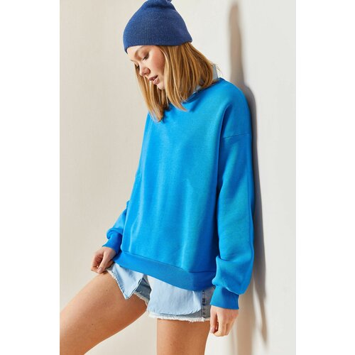 XHAN Turquoise Crew Neck Raised Oversize Sweatshirt Slike