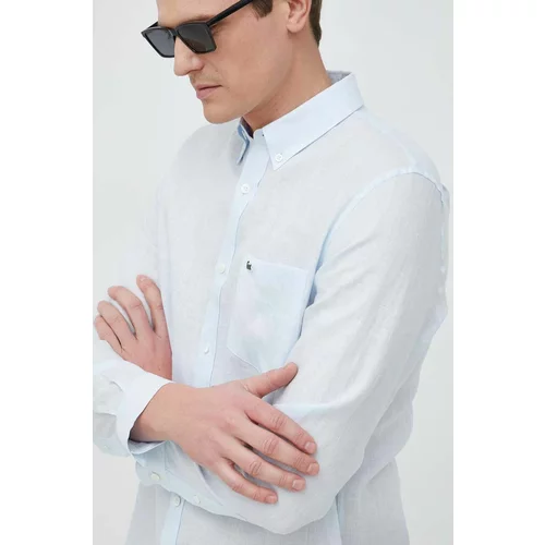 Lacoste Lanena košulja regular, o button-down ovratnikom