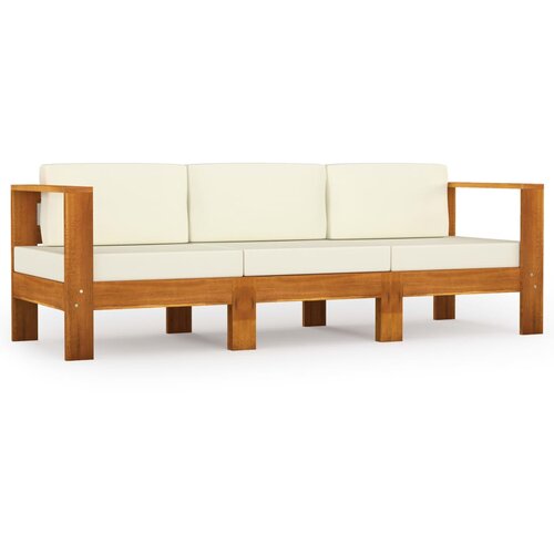 Maison Chic Vrtni kavč - Zunanji kavč trosed s kremno belimi blazinami akacijev les, (22043794) Slike