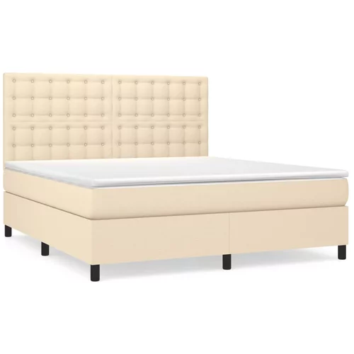 vidaXL Box spring postelja z vzmetnico krem 180x200 cm blago, (20894569)