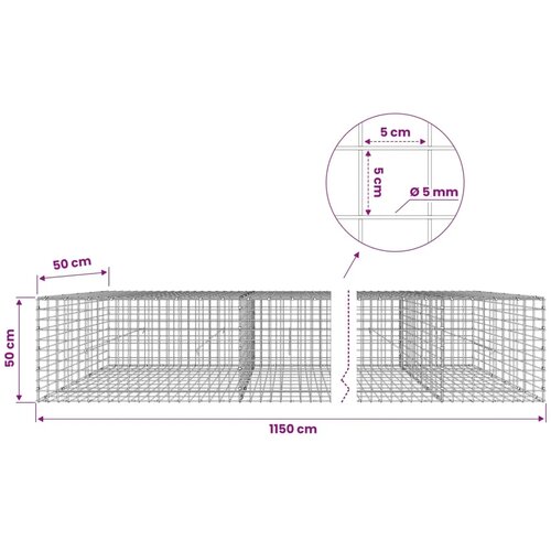  Gabion s žicom debljine 5 mm i mrežom 5x5 cm 1150x50x50 cm - 50 cm 50 cm 1150 cm Slike