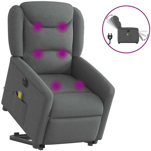 VidaXL Električni masažni naslonjač na podizanje od tkanine tamnosivi Slike