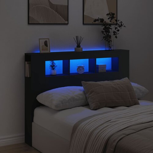 vidaXL LED posteljno vzglavje črno 140x18,5x103,5 cm inženirski les Cene