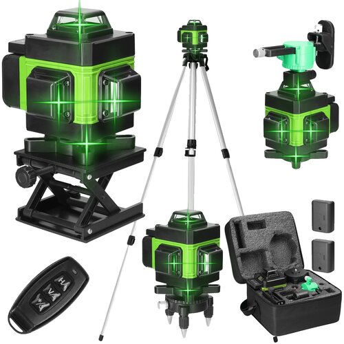 Meterk Laser nivo, 4D 16 črt, samonivelirajoč, USB polnljiv, EU Vtič Zelen, (5000158777) Slike