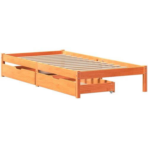 VidaXL Posteljni okvir s predali vo&amp;scaron;čeno rjav 100x200 cm borovina, (21292503) Slike
