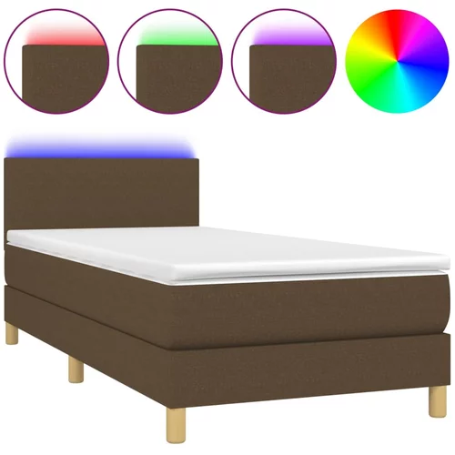 vidaXL Box spring postelja z vzmetnico LED temno rjava 80x200 cm blago, (20930596)