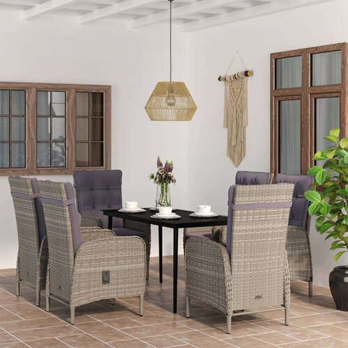  7-dijelni vrtni blagovaonski set s jastucima sivo-crni Slike