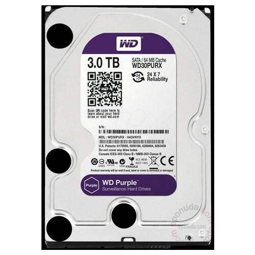 Western Digital Purple 3TB WD30PURX hard disk Slike