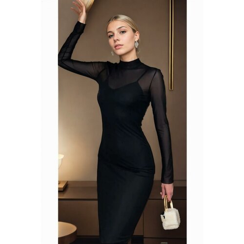 Dewberry Z2277 Womens Black Lined Half Turtleneck Dress-BLACK | ePonuda.com