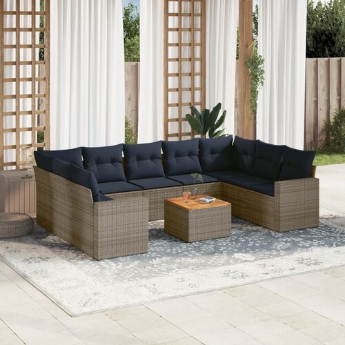 vidaXL 10-dijelni set vrtnih sofa od poliratana s jastucima sivi Cijene