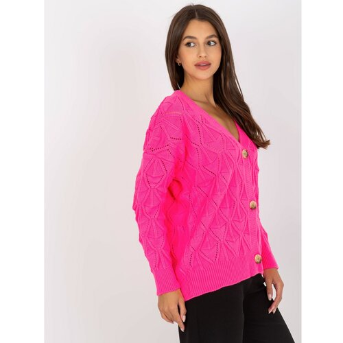 Fashion Hunters Fluo pink openwork cardigan with RUE PARIS buttons Slike
