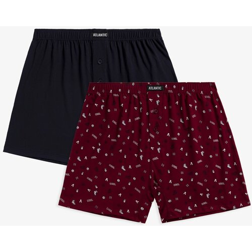 Atlantic Men's Classic Boxer Shorts with Buttons 2PACK - navy blue, burgundy Slike