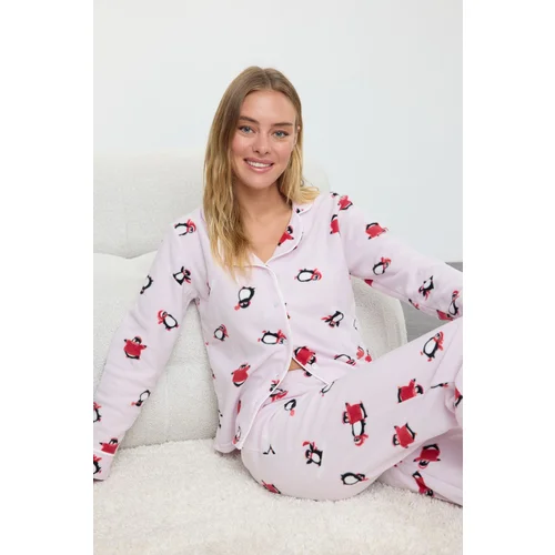 Trendyol Pink Penguin Patterned Piping Detailed Polar Winter Knitted Pajama Set