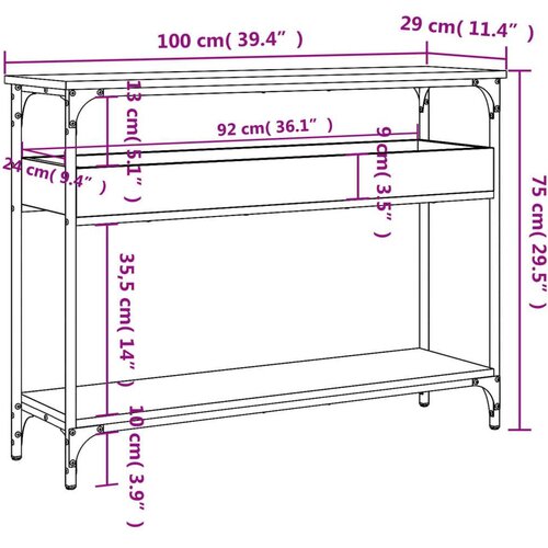 vidaXL Konzolni stol s policama smeđa boja hrasta 100x29x75 cm drveni Cene