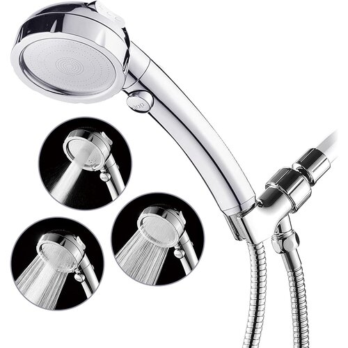 Dardanar High Pressure Shower Head with Pause, 3 Spray Settings, Handheld Shower Head with On/Off Switch, Water Saving Removable Shower Head with 5ft Stainless, (21062434) Cene